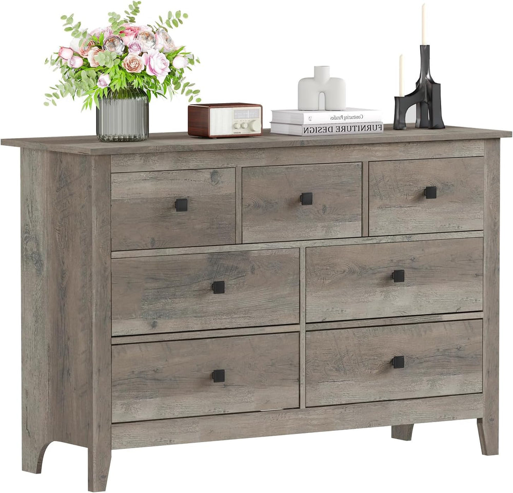 Vikiullf 7 Drawer Dresser - Wooden Bedroom Dressers, Grey Storage Drawers Cab...