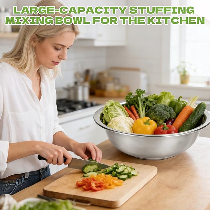 10 PCS Stainless Steel Mixing Bowls 13 Inch 8 Qt Extra Large Metal Basin - Image 4
