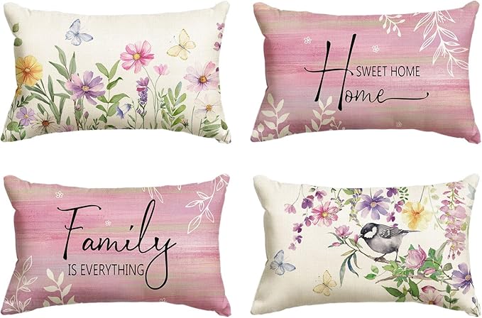 AVOIN colorlife Spring Saying Flowers Butterfly Pink Throw Pillow Covers by AVOINcolorlife