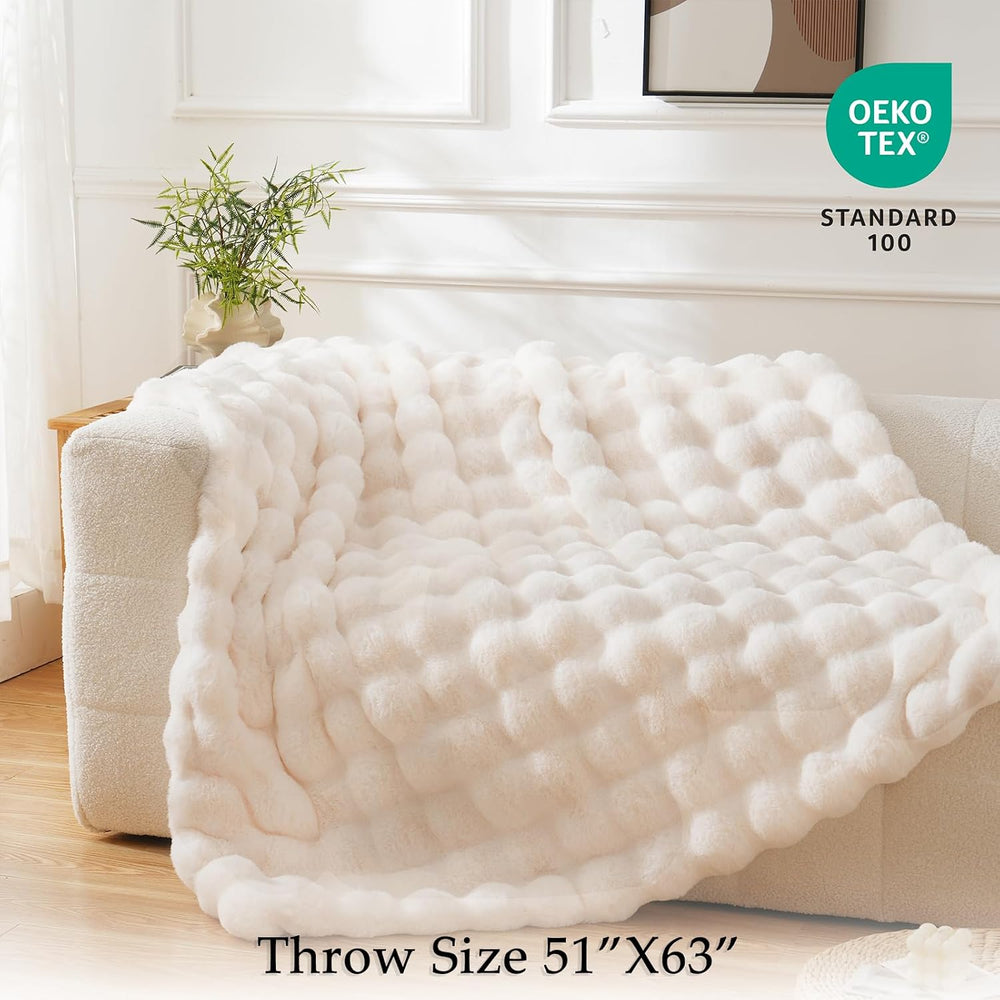 BENVWE Faux Fur Throw Blanket for Couch - Cozy Plush Fluffy Soft Thick Bubble...