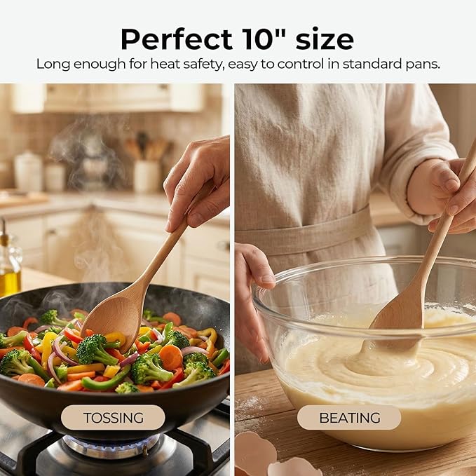 HANSGO 10 Inch Wooden Spoons for Cooking, Heat Resistant, Non-Scratch for - Image 2