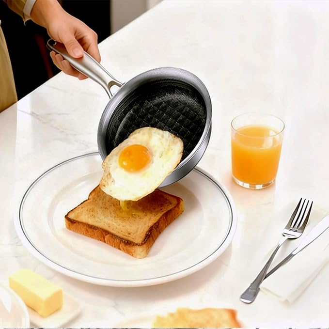 DELARLO 5.5inch Tri-Ply Stainless Steel Omelette Pans, Single Egg Frying Pan - Image 6