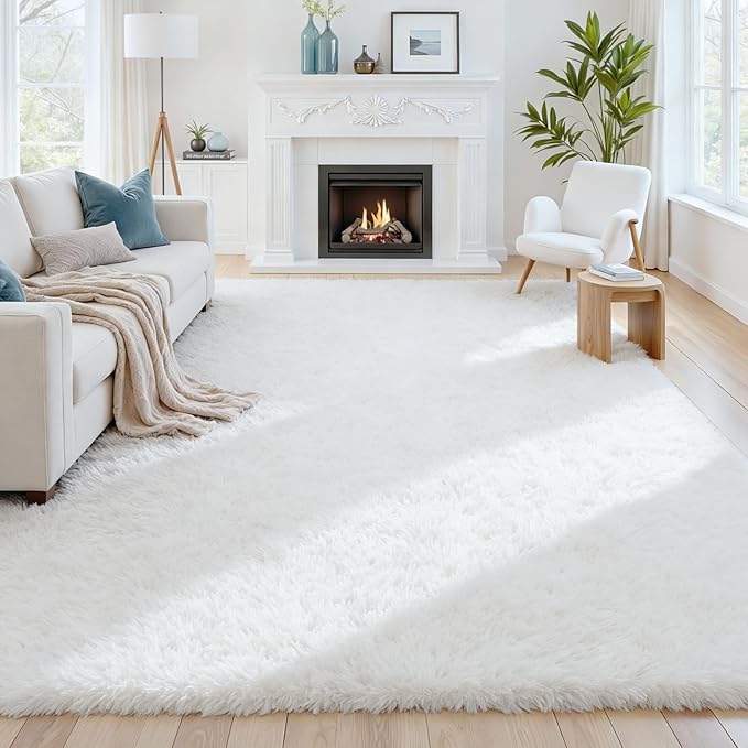 6x9 Area Rugs for Living Room Rug: Soft Fluffy Shag White Rugs for Bedroom by CarpetAddColortoYourLife