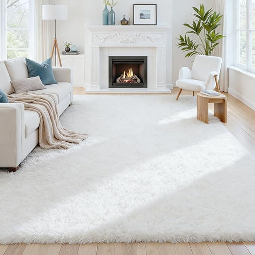 6x9 Area Rugs for Living Room Rug: Soft Fluffy Shag White Rugs for Bedroom by CarpetAddColortoYourLife
