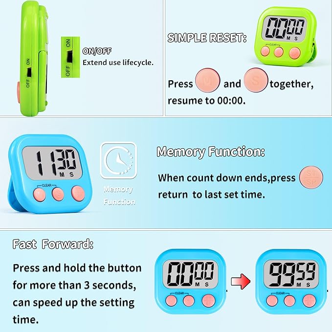 Timer for Kids Teachers Digital Kitchen Timers for Cooking Large Magnetic - Image 5