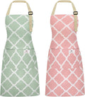2 Pieces Aprons for Women with Pockets, Cotton Linen Waterproof Kitchen Cooking by Riqiaqia