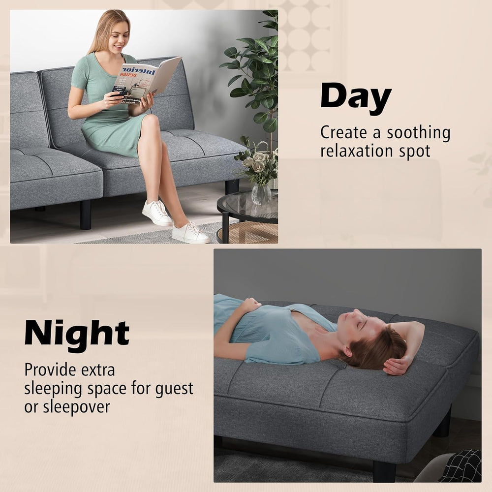 KOMFOTT Convertible Futon Sofa Bed, Upholstered Folding Linen Sleeper Couch w...