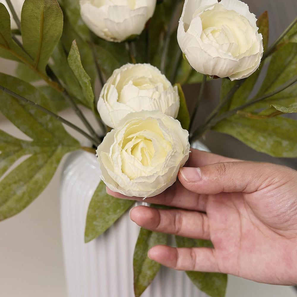 VIERENA 6 Pcs 27" Faux Silk Peony Artificial Flowers Stems for Vase (Cream)