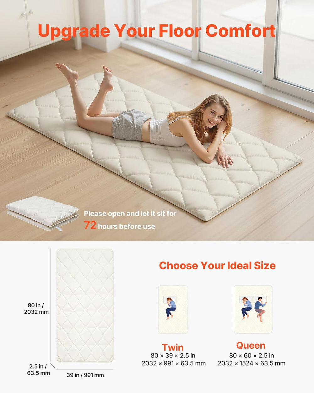 VEVOR Japanese Floor Mattress, Futon Mattress, 100% High Density Comfortable ...