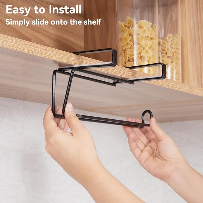 T.R.Sani. Black Paper Towel Holder Under Cabinet, Over The Cabinet Door Paper - Image 5
