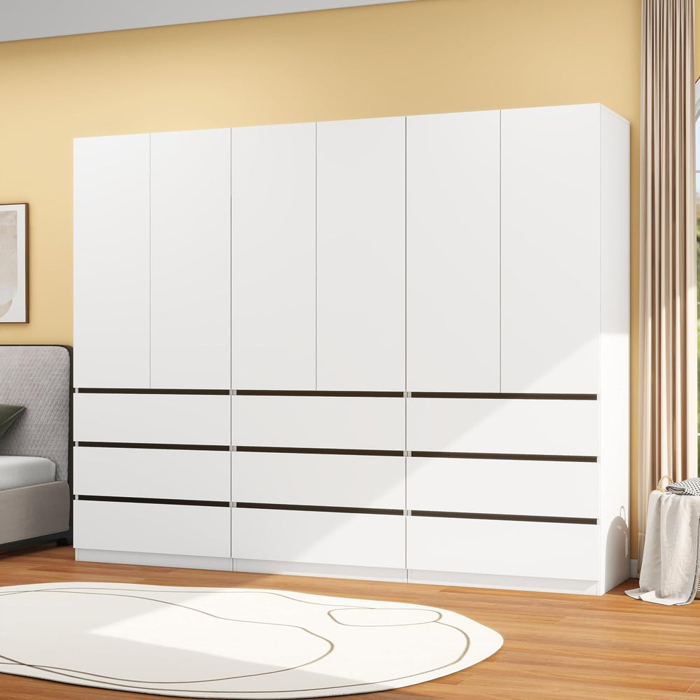 White Armoire Wardrobe Closet with 9 Drawers: 75" H x 95" W