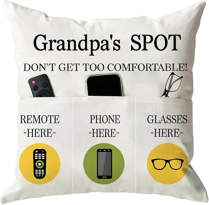 ONFAON Grandpa Gifts, Grandpa's Spot Throw Pillow Covers 18x18 Inch, Put Phone by ONFAON