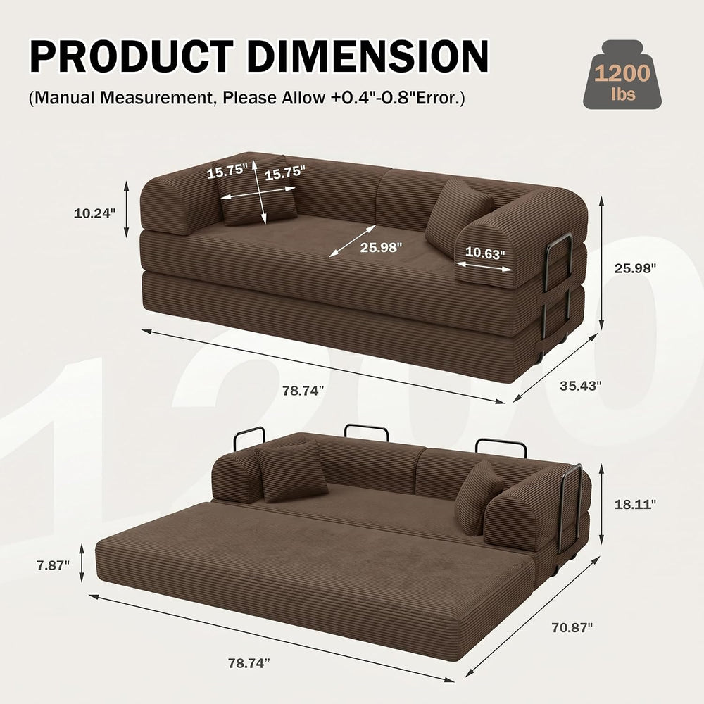 79" Convertible Futon Sofa Bed, Boneless Couch for Living Room