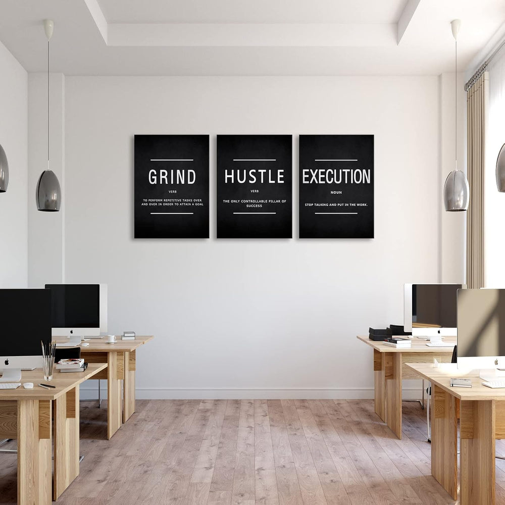 BWSPACE Motivational Wall Decor Grind Hustle Execution Wall Art Office Wall D...