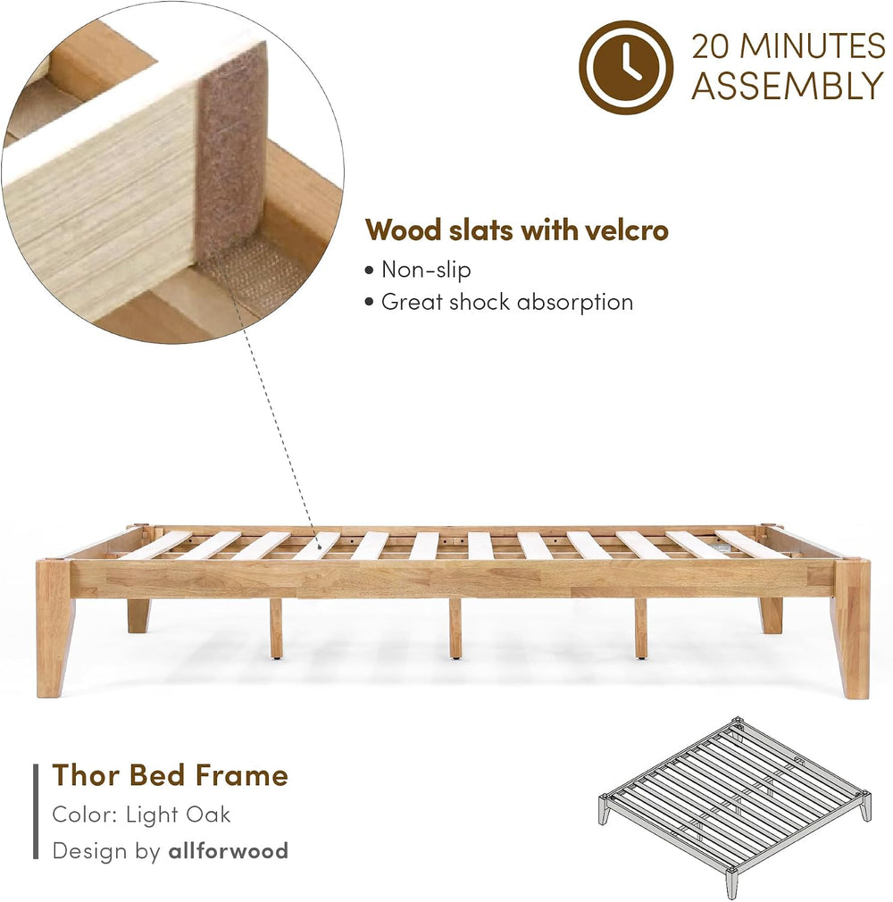 Thor Japanese Joinery Bed Frame Full, Solid Wood (Light Oak)