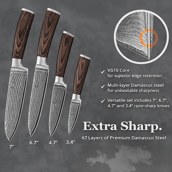 Wakoli EDIB 4-Piece Damascus Knife Set – Professional Kitchen Knife Set - Image 7