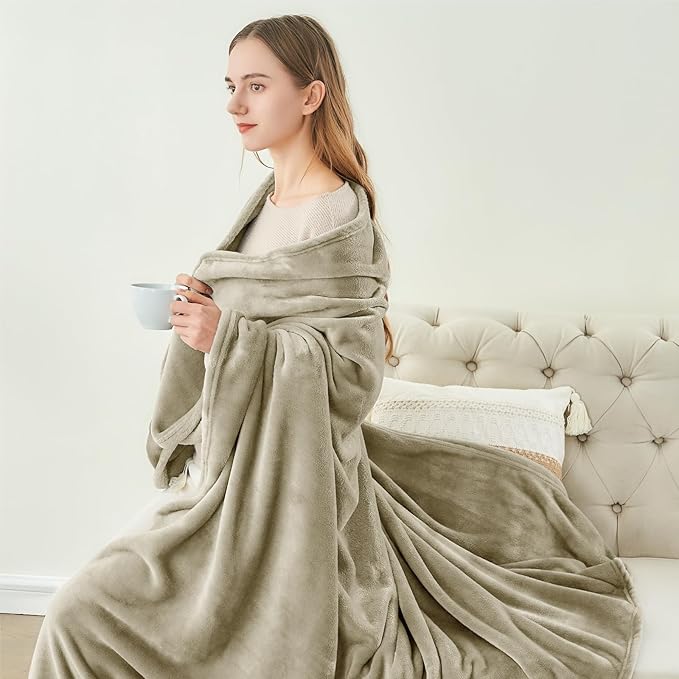 BEDELITE Fleece Blanket Oat Linen Throw Blankets - Image 4