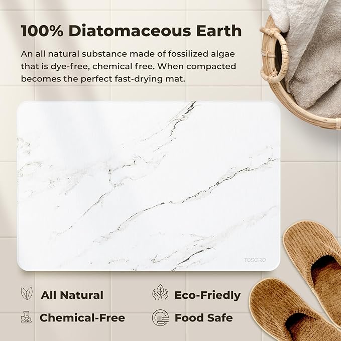 TOSORO - Stone Bath Mat Diatomaceous Earth Shower Mat Non-Slip Super Absorbent