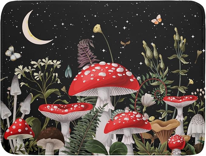 Red Mushroom Dish Drying Mat for Kitchen Counter Plant Leaves Drainer Mats Rack by Giwawa