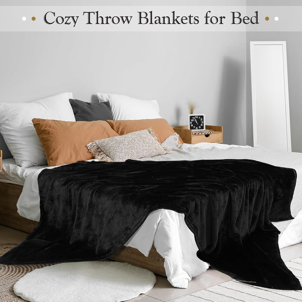 4 Pcs Fleece Throw Blanket Soft, Black, Dark Gray, 50'' X 60''