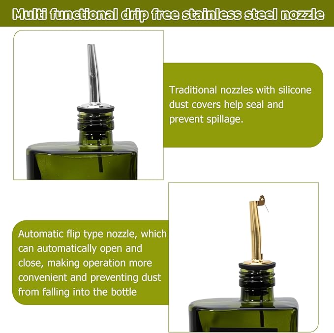 R DRURLCD Green Glass Olive Oil Dispenser, 16.9oz/500ml Curved Cooking Oil and - Image 4