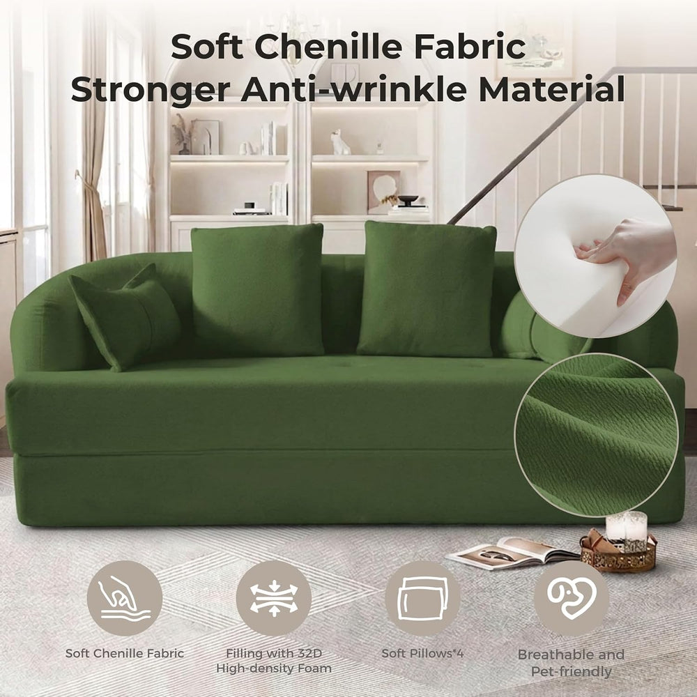 70" Convertible Sofa Bed, Chenille Boneless Comfortable Sleeper Futon