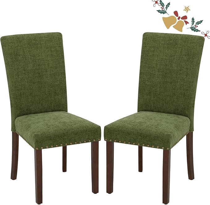 Parsons Dining Chairs Set of 2, Upholstered Nailhead Dining Room Kitchen Side...