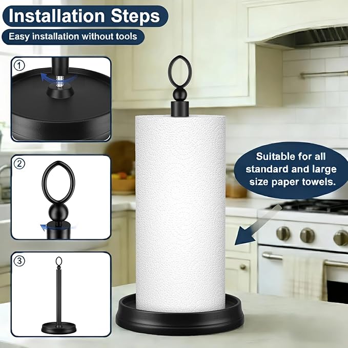 Kasunto Standing Paper Towel Holder, Non-Slip Paper Towel Roll Holder - Image 3