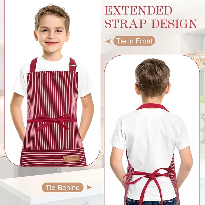 2 Pack Stripes Kids Apron, Kids Cooking Aprons - Image 5