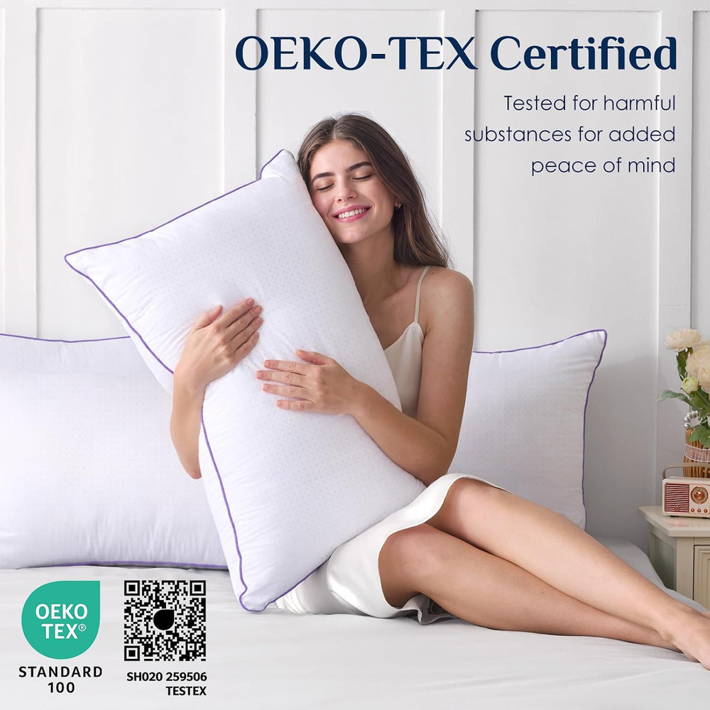 JOLLYVOGUE Pillows Queen Size Set of 4, Washable Supportive Firm Bed Pillows ...