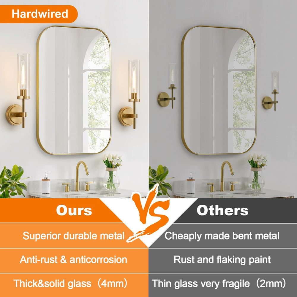 [Hardwired] Wall Sconces Set of Two, Brushed Gold Bathroom Sconces Wall Decor...