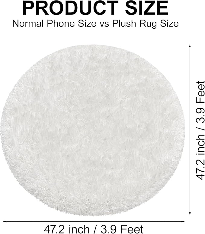 4x4 ft Tie Dye White Round Rug for Bedroom Room Fluffy Circle Rug Furry Carpet - Image 2