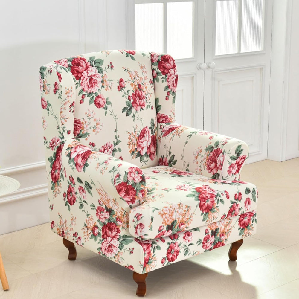 HAOYONG Wing Chair Slipcovers Stretch Wingback Chair Covers Printed 2 Pieces ...