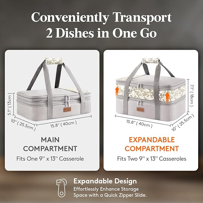 Lifewit Insulated Double Decker Casserole Carrier, Expandable Lasagna Lugger - Image 2
