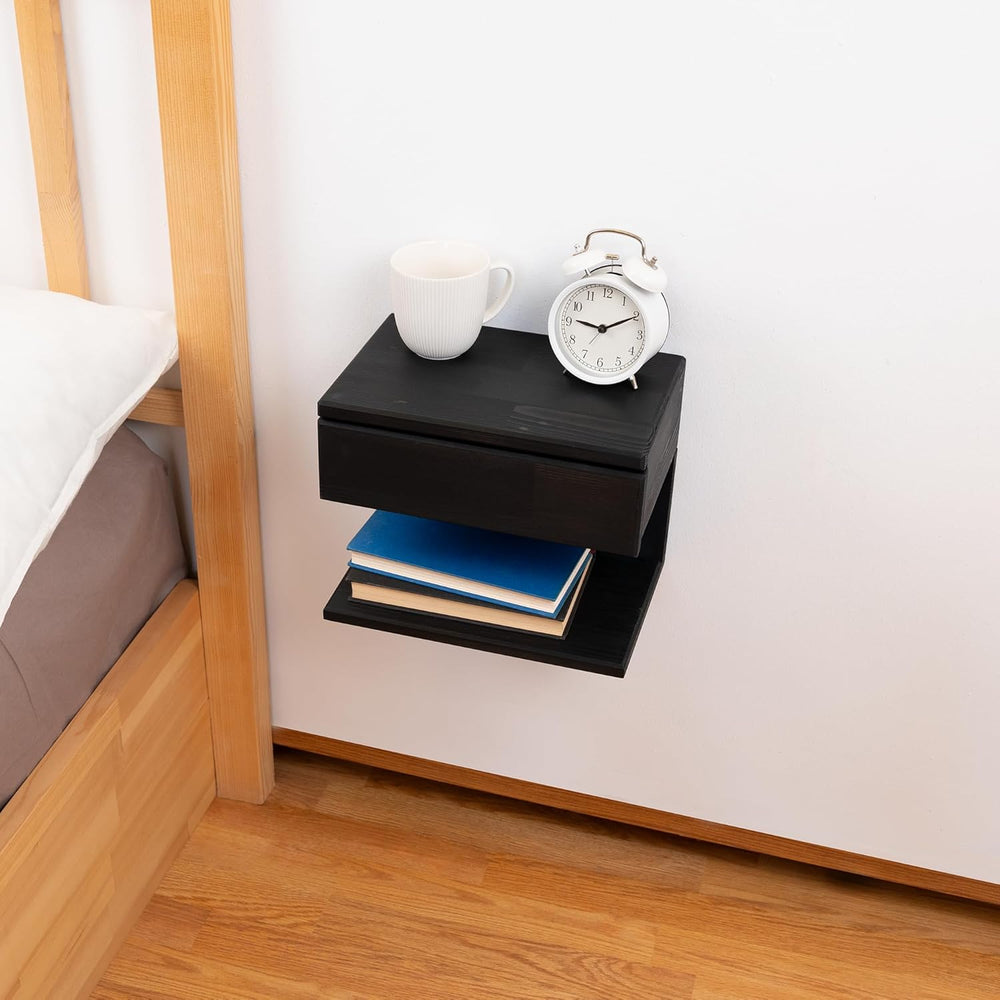 Floating Nightstand Side Accent or End Table with Storage Drawer, Wood Bedsid...