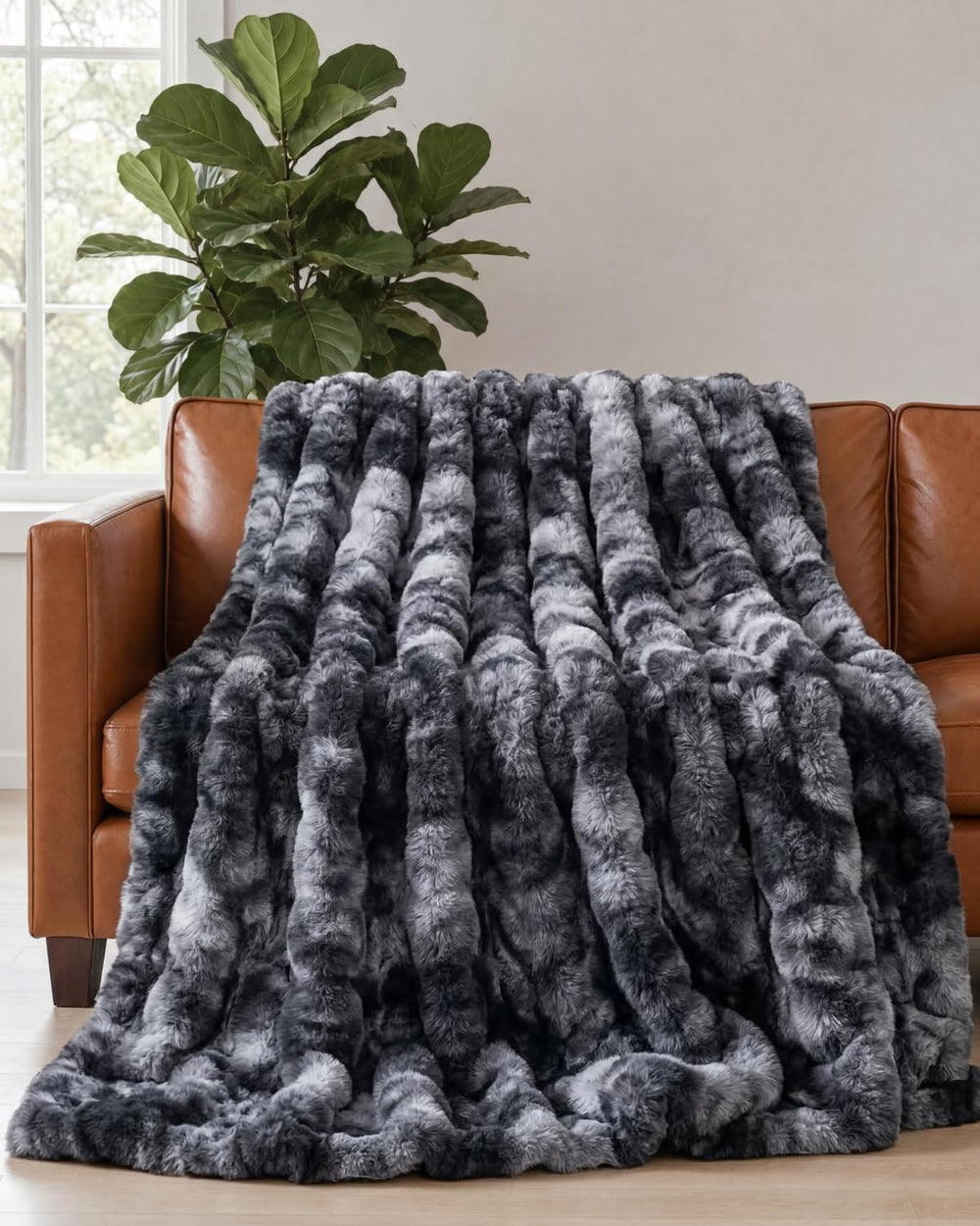 Faux Fur Throw Blanket - Queen Size Bubble Blanket - 90" x 90" Marb...