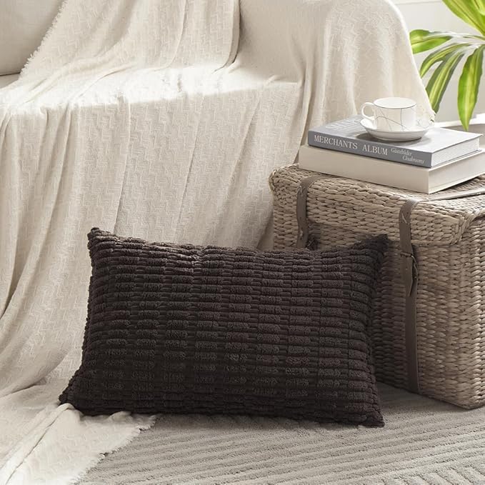 Fancy Homi 4 Packs Boho Dark Brown Decorative Throw Pillow Covers 12x20 Inch - Image 2