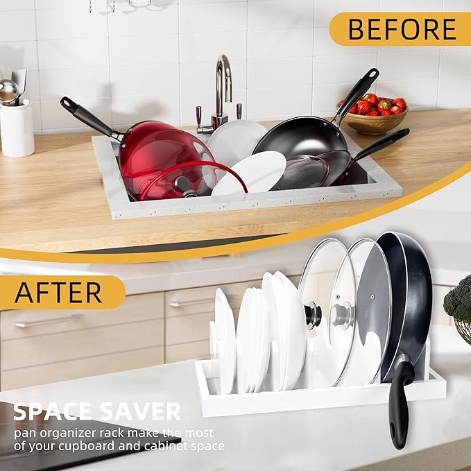 MinBoo Bamboo Pot Lid Organizer Pot Lid Holder, Pot and Pan Organizer Drawer - Image 3