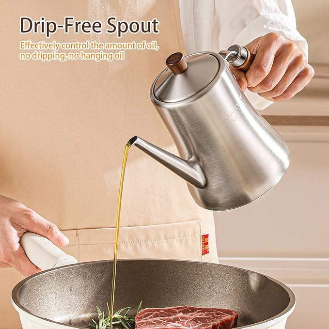 18/8 Stainless Steel Olive Oil Dispenser 600ml/20.2oz Drip-Free Pouring Oil Pot - Image 4
