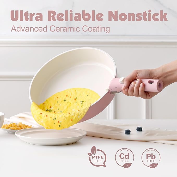SENSARTE 24 Piece Ceramic Pots and Pans Set, Nonstick Detachable Handle Cookware - Image 4