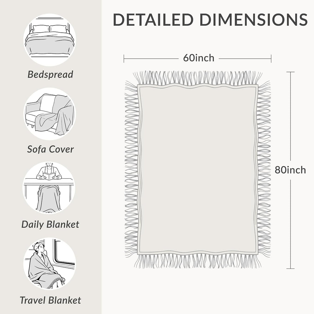 Boho Throw Blanket for Bed 60”x80”, 100% Cotton Blanket for Couch Sofa