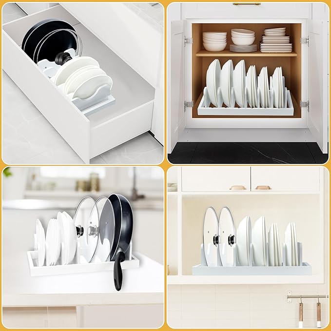 MinBoo Bamboo Pot Lid Organizer Pot Lid Holder, Pot and Pan Organizer Drawer - Image 6