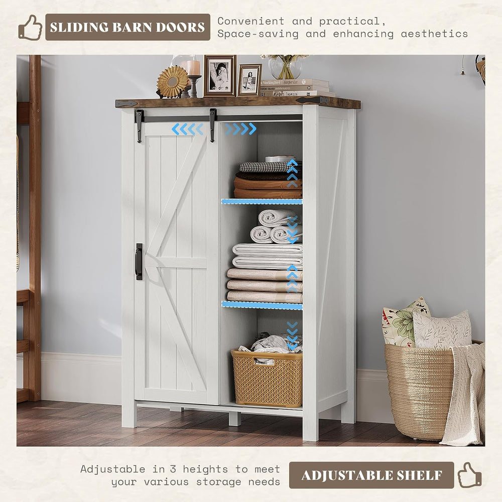 AMERLIFE 31.5" Farmhouse 5-Drawer Dresser with Barn Doors, Distressed White