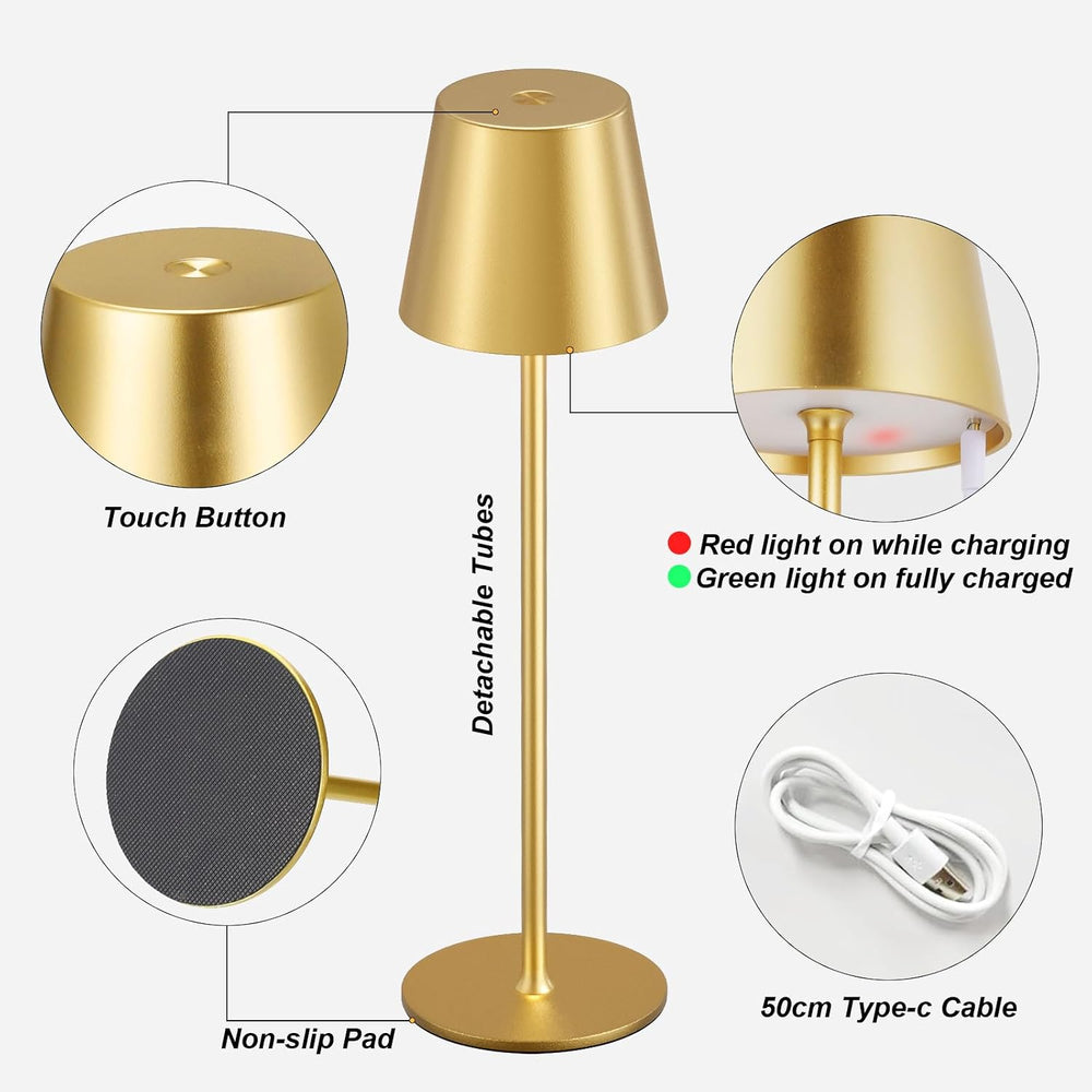 Cordless Table Lamp Rechargeable Gold - KK 2 Pack 5000mAH Battery Operated La...