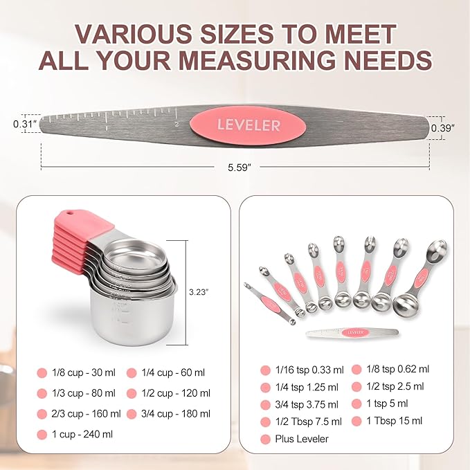 16-Piece Stainless Steel Measuring Cups and Spoons Set, Strong Magnetic Nesting - Image 4