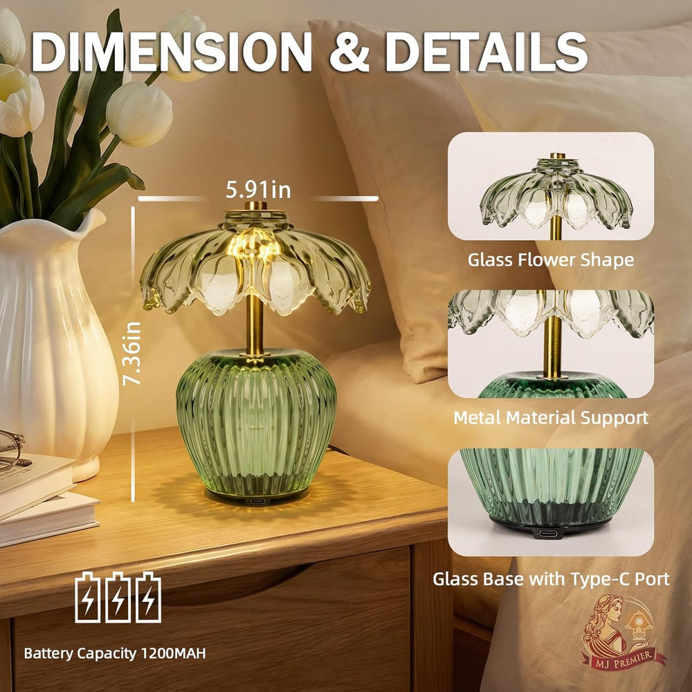 MJ PREMIER Rechargeable Table Lamp, Small Cordless Lamp with Timer, Green