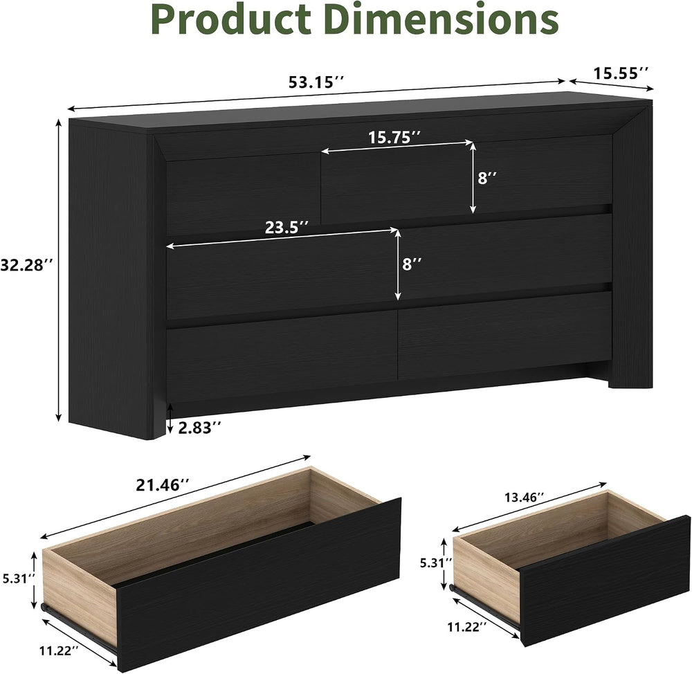 iPormis 7 Drawer Dresser for Bedroom, 57” Wide Wooden Dresser, Black