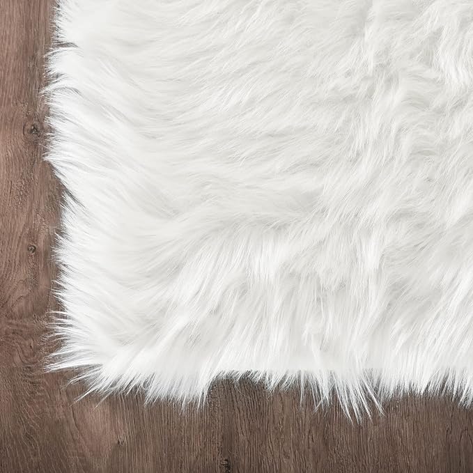 Latepis White Faux Fur Rug 8x10, Faux Fur Sheepskin Rug - Image 6