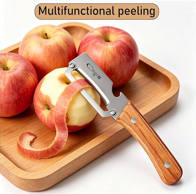 Multifunctional Vegetable Peeler, Wooden Handle & Bottle Opener Stainless Steel - Image 4