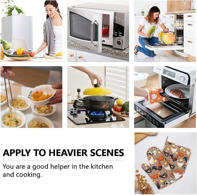 Fun Hen Chicken Rooster Oven Mitts and Pot Holders Set of 4 Silicone Heat - Image 8